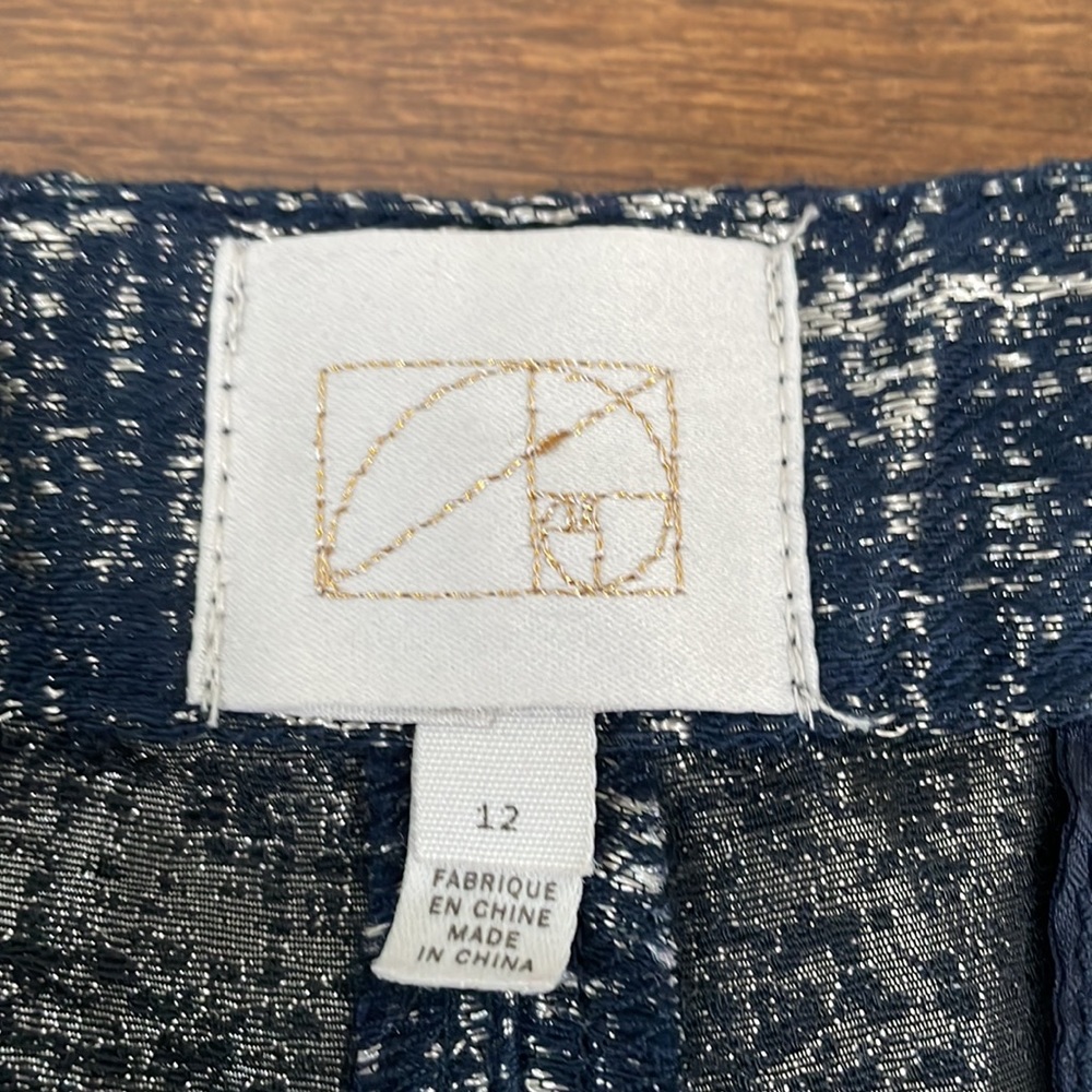 Anthropologie Coquille Midnight Blue & Metallic Light Gold Pleated Dress Shorts - Picture 5 of 6
